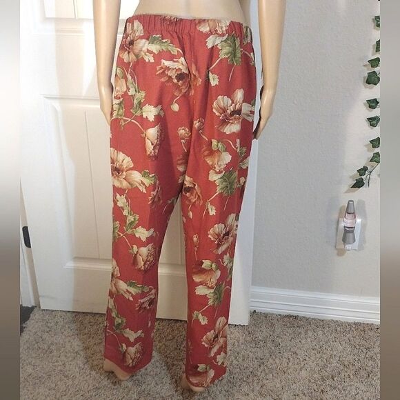 Women's Size XL 100% Cotton Long Floral Pants with Pockets and Scrunch Waist - Picture 2 of 7